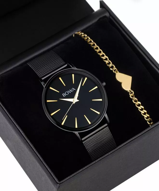 Hodinky dámske BOWA Praha Black-Gold Mesh 38 Gift Set PH381-84-181M-419-02