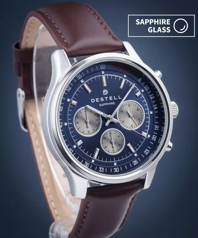 Hodinky pánske DESTELL Circinus Blue Silver Brown Leather Chronograph Sapphire CR415-35-209L