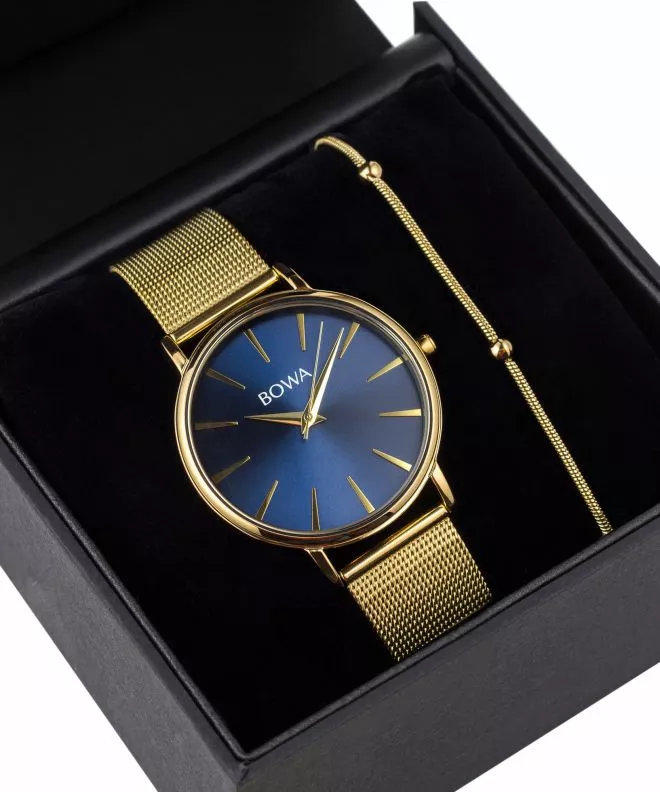 Hodinky dámske BOWA Praha Navy Blue-Gold Mesh 38 Gift Set PH384-34-184M-419-04
