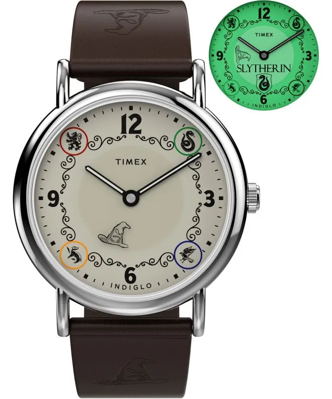 Hodinky unisex Timex Harry Potter X Weekender Slytherin House 38mm Leather Strap TW2Y76400