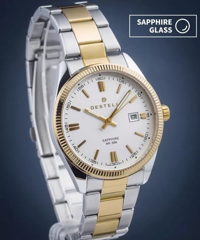 Hodinky pánske DESTELL Loup White Silver-Gold Steel Sapphire LU38554-24-2054S