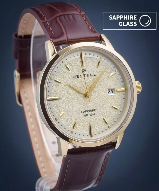 Hodinky pánske DESTELL Pictor Gold Brown Leather Sapphire PT404-44-209L