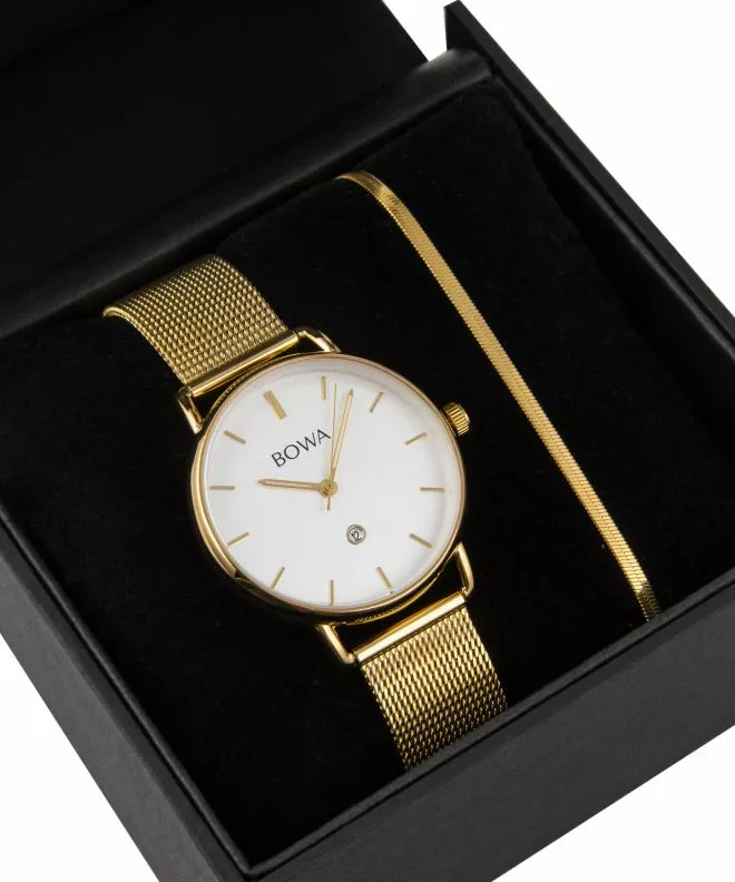 BOWA Milan White-Gold Mesh 34 Gift Set (hodinky + náramok) MI344-24-164M-419-03