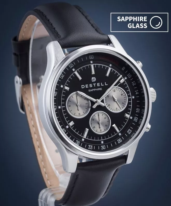 Hodinky pánske DESTELL Circinus Black Silver Leather Chronograph Sapphire CR415-15-201L