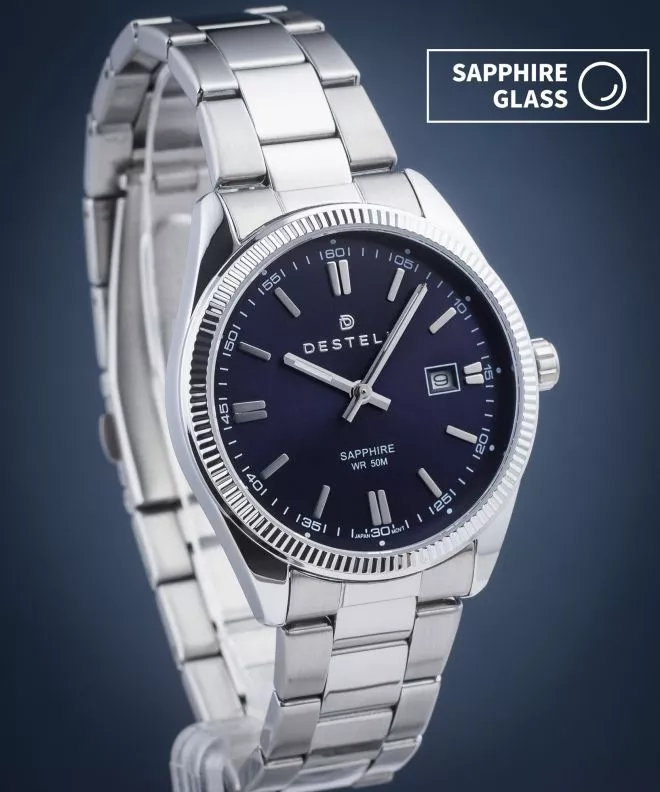 Hodinky pánske DESTELL Loup Blue Silver Steel Sapphire LU3855-35-205S