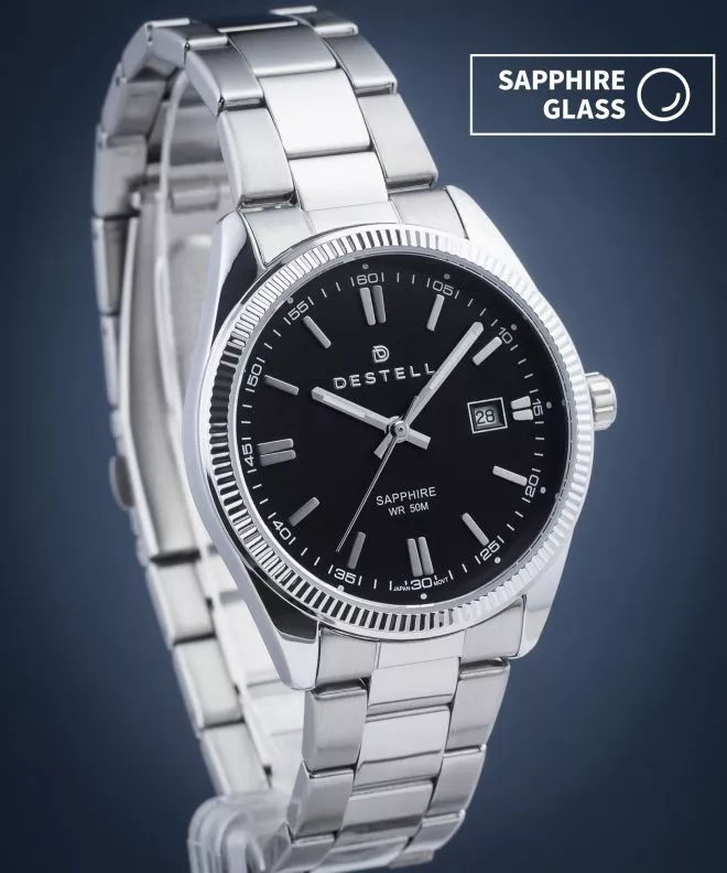 Hodinky pánske DESTELL Loup Black Silver Steel Sapphire LU3855-15-205S