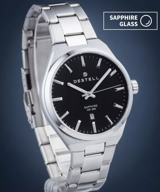 Hodinky pánske DESTELL Aries Black Silver Steel Sapphire AR405-15-205S