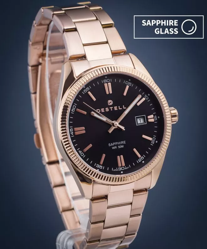 Hodinky pánske DESTELL Loup Black Rose Gold Steel Sapphire LU3857-17-207S