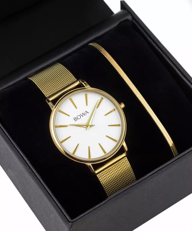 Hodinky dámske BOWA Praha White-Gold Mesh 38 Gift Set PH384-24-184M-419-03