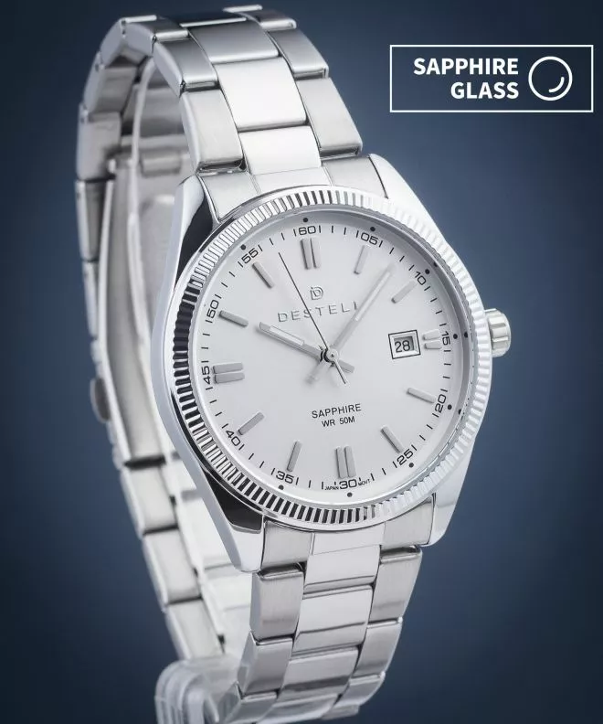 Hodinky pánske DESTELL Loup White Silver Steel Sapphire LU3855-25-205S