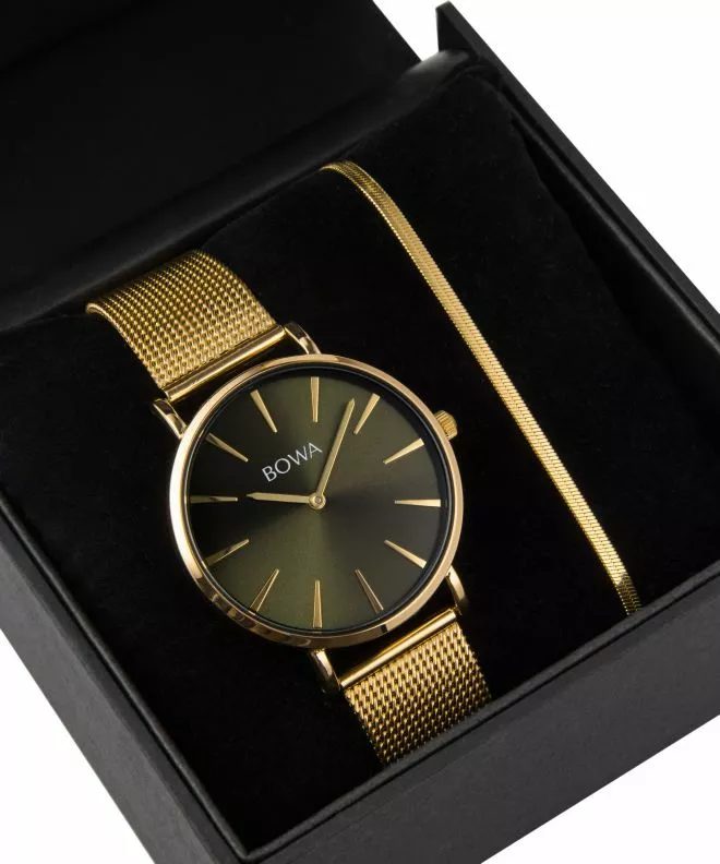 BOWA New York Green-Gold Mesh 38 Gift Set (hodinky + náramok) NY384-04-184M-419-03