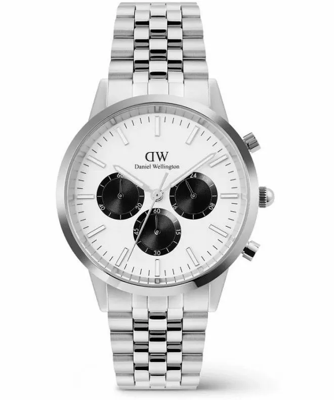 Hodinky pánske Daniel Wellington Iconic Arch 5-Link Off- White Panda Silver Chronograph DW00100872