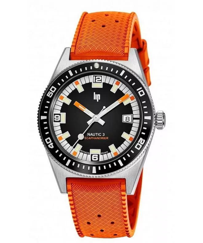 Hodinky unisex Lip Nautic 3 Scaphandrier Orange G100 Automatic 670098