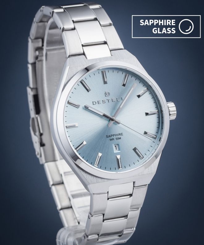 Hodinky pánske DESTELL Aries Ice Blue Silver Steel Sapphire AR405-95-205S