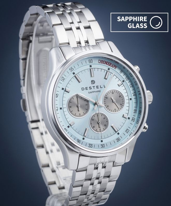 Hodinky pánske DESTELL Circinus Ice Blue Silver Steel Chronograph Sapphire CR415-06-205J