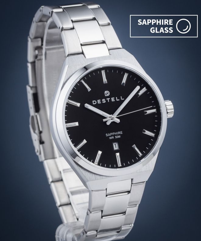 Hodinky pánske DESTELL Aries Black Silver Steel Sapphire AR405-15-205S