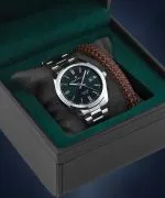 Hodinky pánske DESTELL Loup Green Silver Steel Sapphire Gift Set