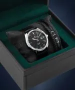 Hodinky pánske DESTELL Loup Black Silver Leather Sapphire Gift Set