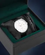 Hodinky pánske DESTELL Pictor Silver Black Leather Sapphire Gift Set