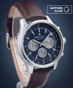 Hodinky pánske DESTELL Circinus Navy Blue Silver Brown Leather Chronograph Sapphire