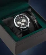 Hodinky pánske DESTELL Circinus Black Silver Leather Chronograph Sapphire Gift Set