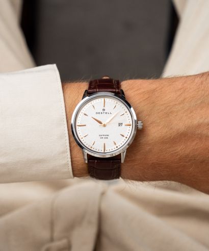 Hodinky pánske DESTELL Pictor Silver Brown Leather Sapphire