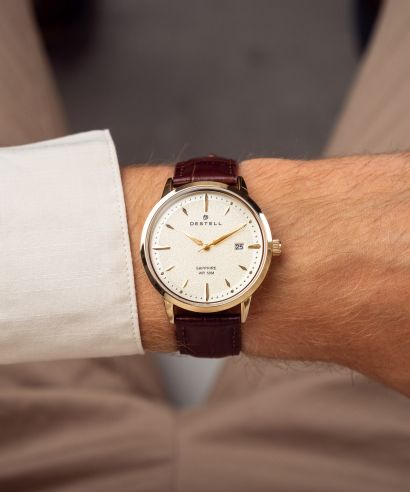 Hodinky pánske DESTELL Pictor Gold Brown Leather Sapphire