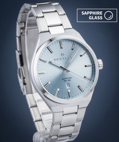 Hodinky pánske DESTELL Aries Ice Blue Silver Steel Sapphire