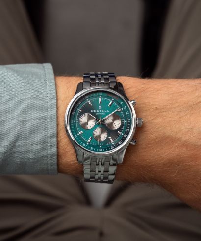 Hodinky pánske DESTELL Circinus Green Silver Steel Chronograph Sapphire