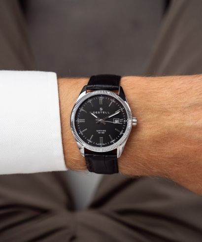 Hodinky pánske DESTELL Loup Black Silver Leather Sapphire