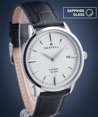 Hodinky pánske DESTELL Pictor Silver Black Leather Sapphire