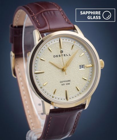 Hodinky pánske DESTELL Pictor Gold Brown Leather Sapphire