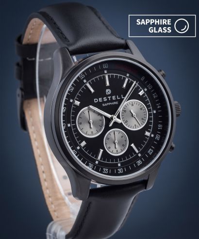 Hodinky pánske DESTELL Circinus Full Black Leather Chronograph Sapphire