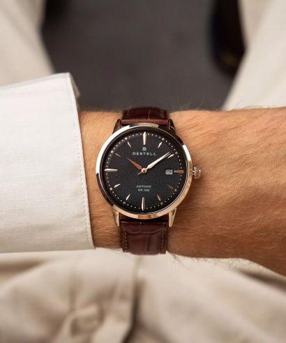 Hodinky pánske DESTELL Pictor Black Rose Gold Brown Leather Sapphire