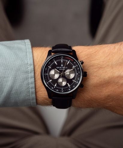 Hodinky pánske DESTELL Circinus Full Black Leather Chronograph Sapphire