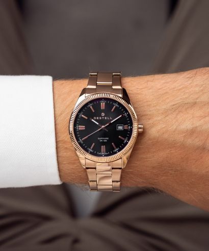 Hodinky pánske DESTELL Loup Black Rose Gold Steel Sapphire