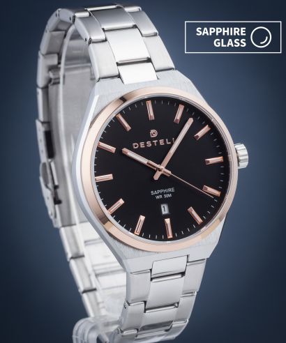 Hodinky pánske DESTELL Aries Black Silver Steel Sapphire