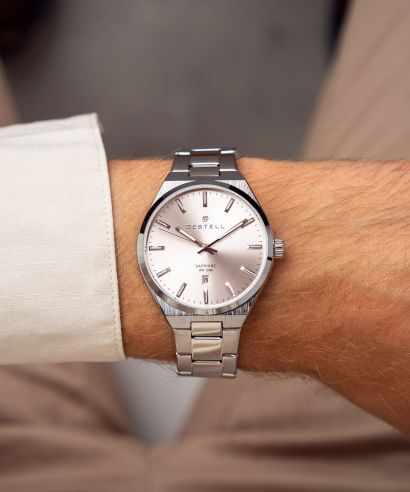 Hodinky pánske DESTELL Aries Pink Silver Steel Sapphire