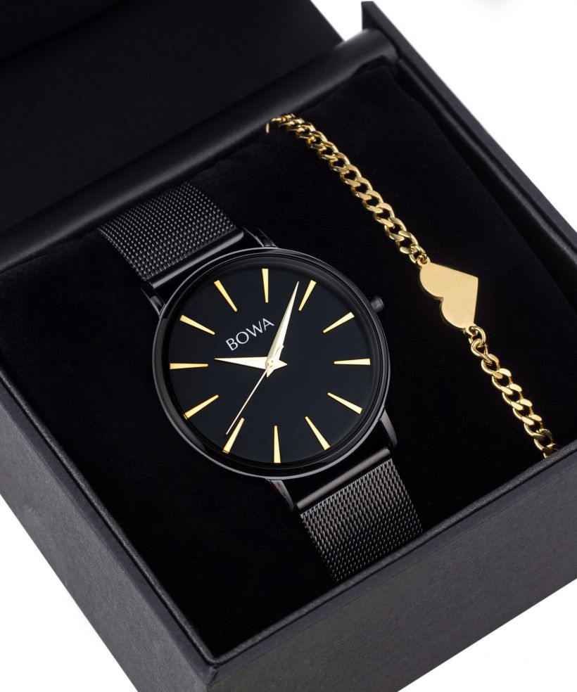 Hodinky dámske BOWA Praha Black-Gold Mesh 38 Gift Set
