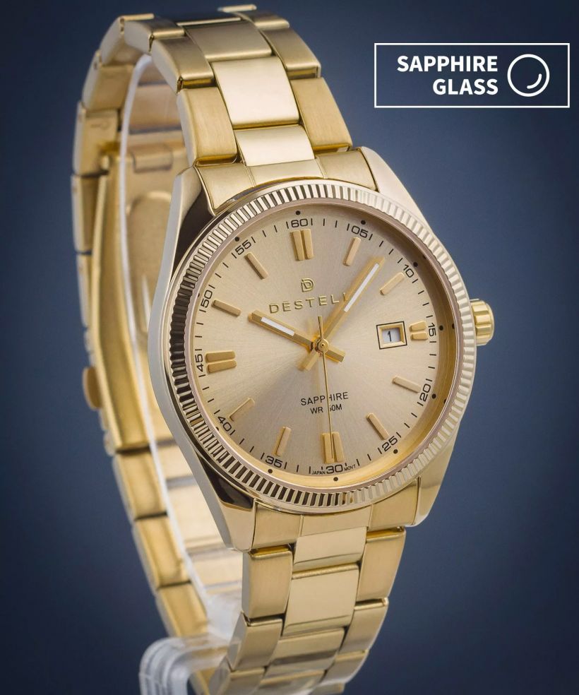 Hodinky pánske DESTELL Loup Full Gold Steel Sapphire
