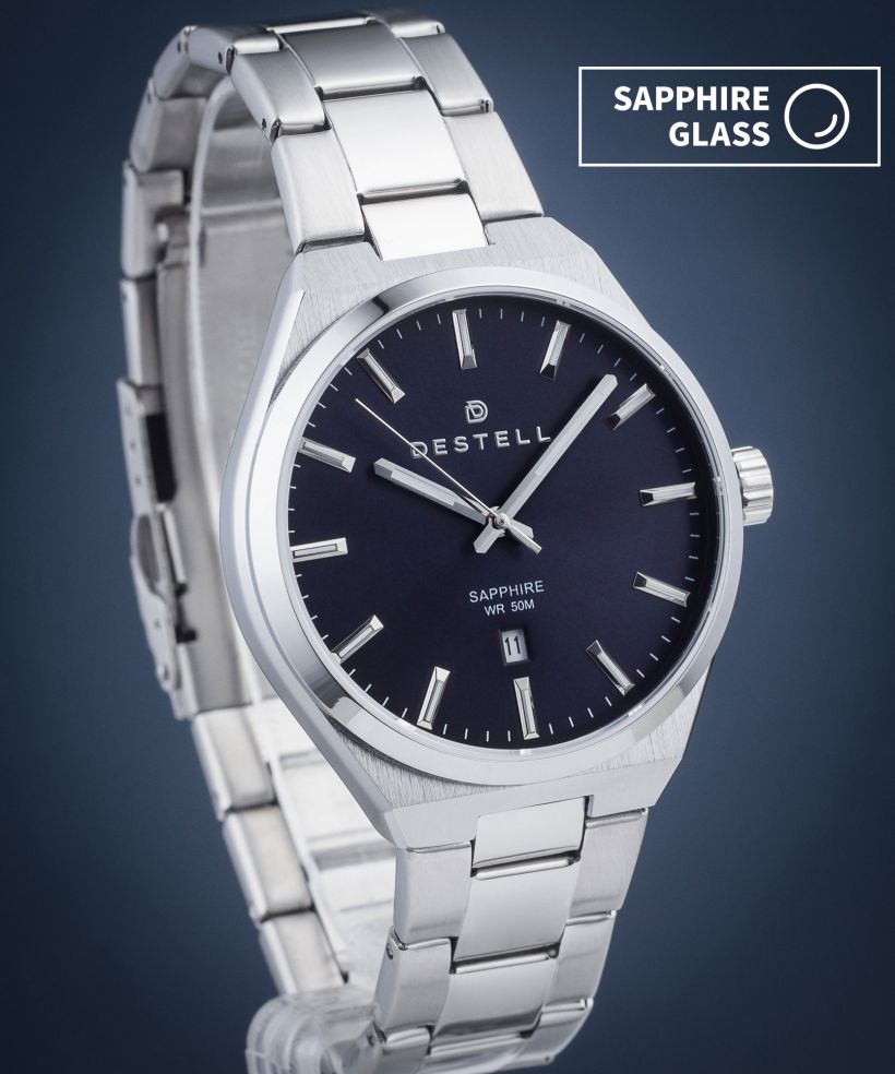 Hodinky pánske DESTELL Aries Navy Blue Silver Steel Sapphire