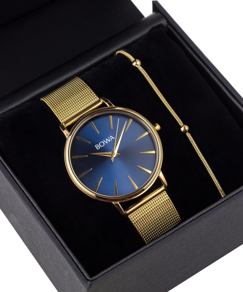 Hodinky dámske BOWA Praha Navy Blue-Gold Mesh 38 Gift Set