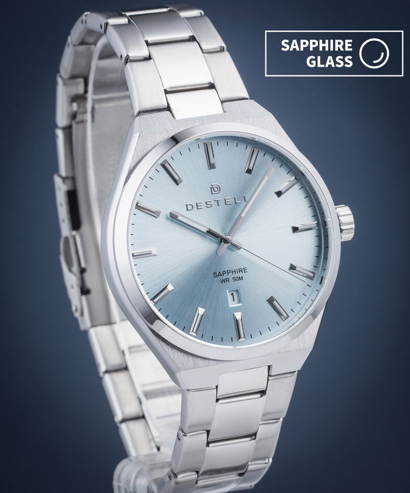 Hodinky pánske DESTELL Aries Ice Blue Silver Steel Sapphire