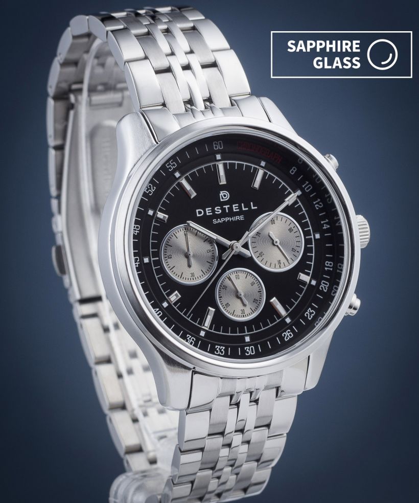 Hodinky pánske DESTELL Circinus Black Silver Steel Chronograph Sapphire