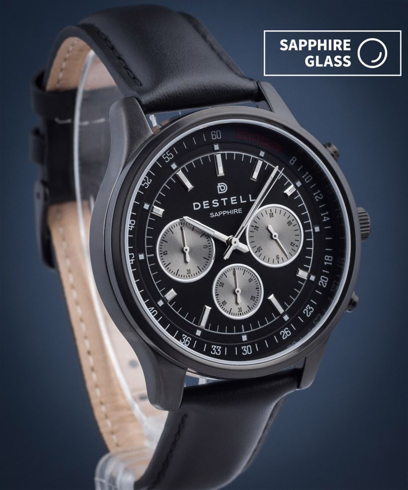 Hodinky pánske DESTELL Circinus Full Black Leather Chronograph Sapphire
