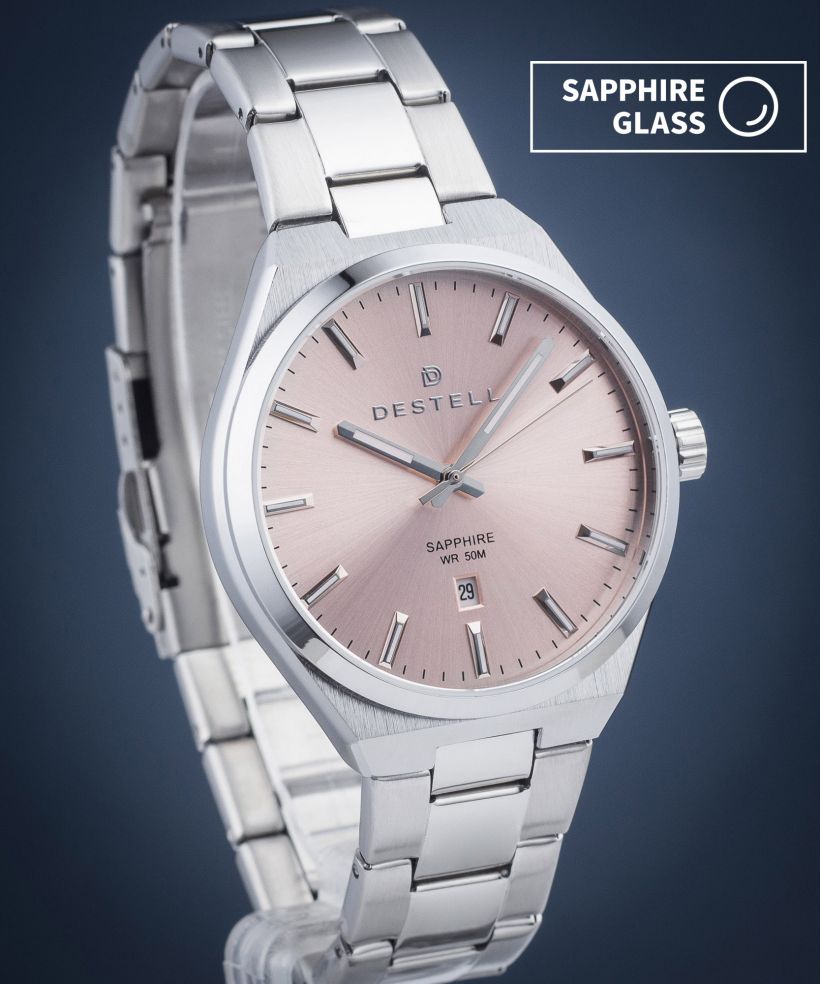 Hodinky pánske DESTELL Aries Pink Silver Steel Sapphire