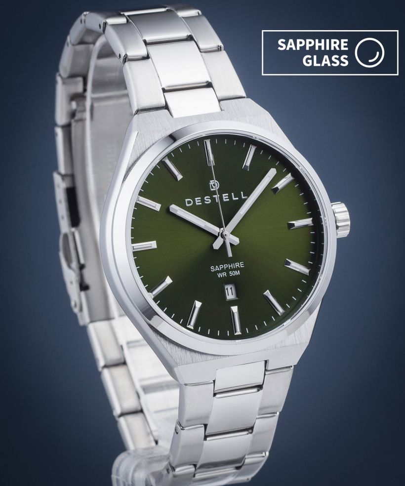 Hodinky pánske DESTELL Aries Green Silver Steel Sapphire