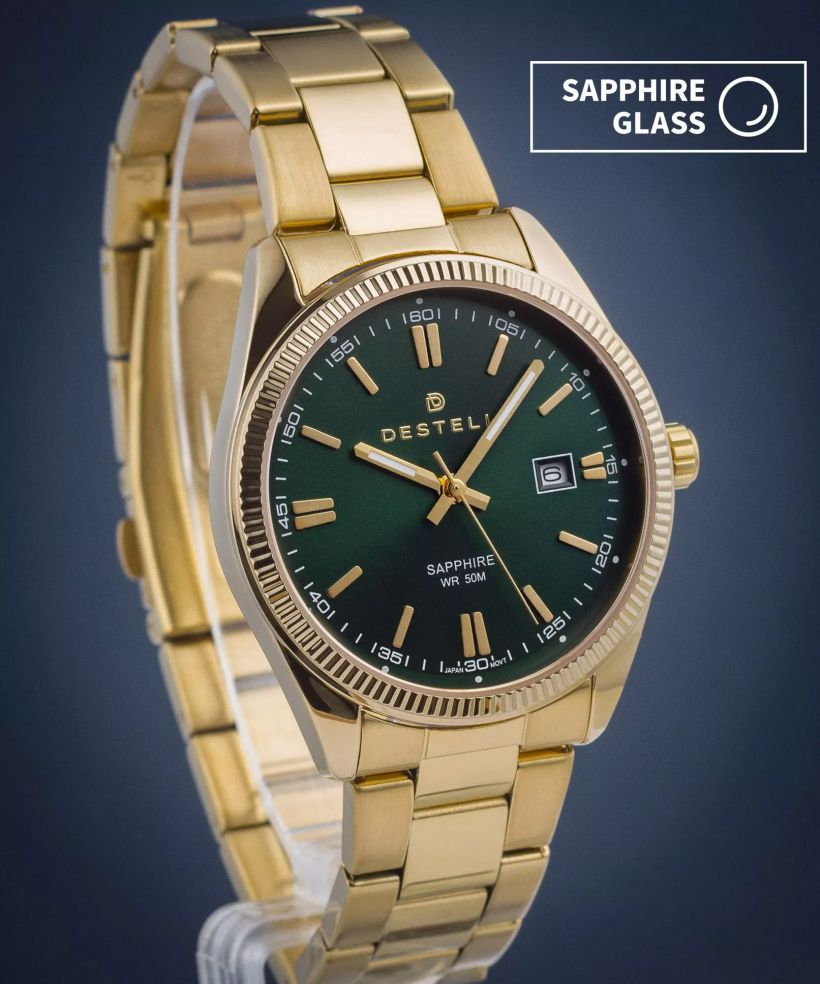Hodinky pánske DESTELL Loup Green Gold Steel Sapphire