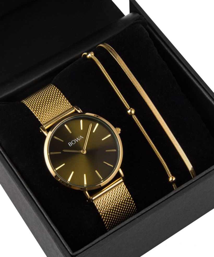 BOWA New York Petite Green-Gold Mesh 34 Gift Set (hodinky + náramok)