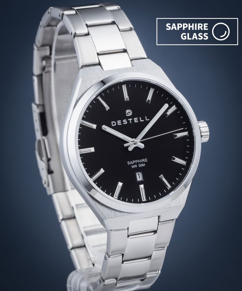 Hodinky pánske DESTELL Aries Black Silver Steel Sapphire